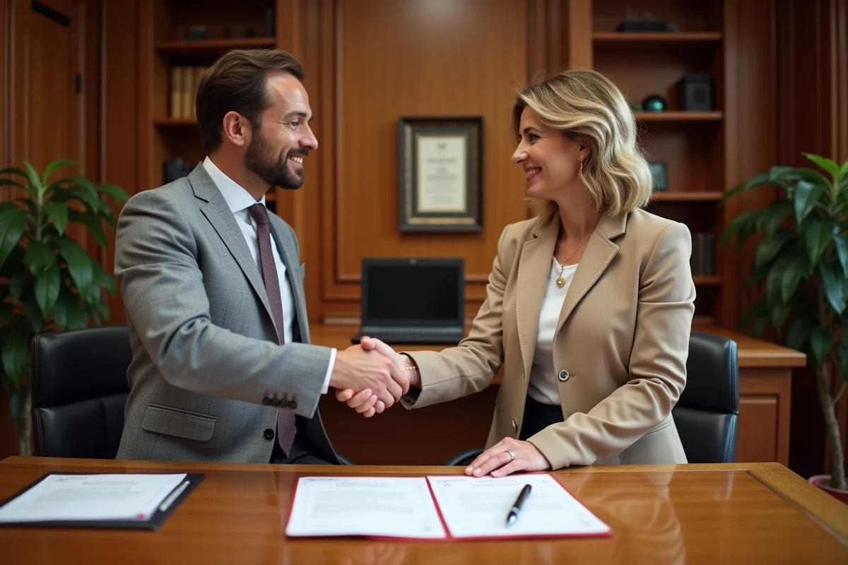 Deux associés signant un accord de compte courant d'associé dans un cabinet comptable