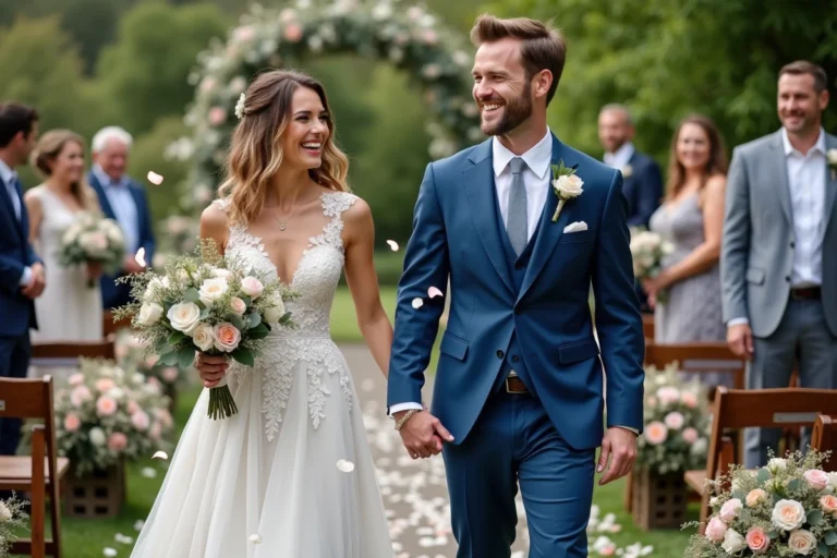 Jeune couple heureux lors d'un mariage en plein air