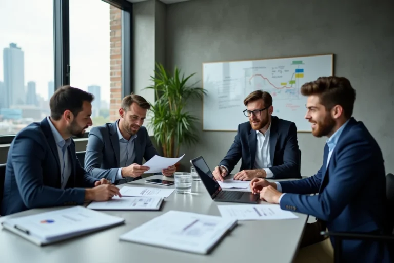 Équipe professionnelle réunie autour d'une table de conférence pour discuter des perspectives d'avenir d'Adivak en 2026