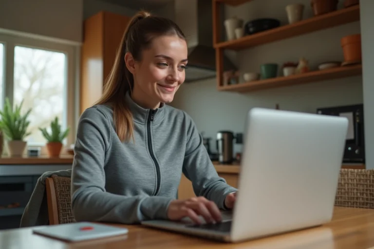 Femme détendue utilisant son ordinateur à la maison